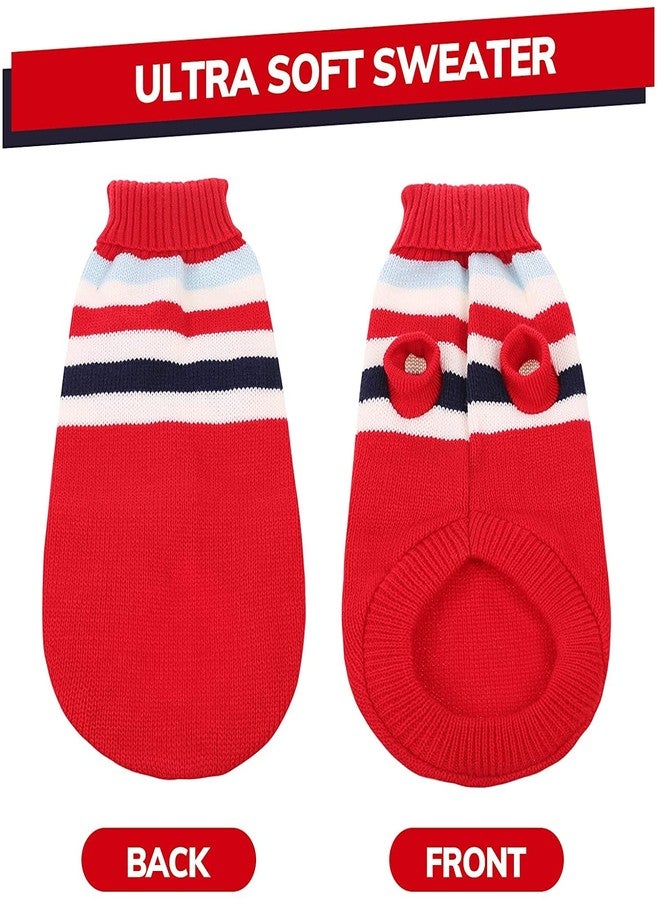 PETANGEL Dog Sweater | Warm Strip Dog Winter Knitwear Clothes with Elastic Leg Bands | Soft Acrylic Knitted Pet Pullover for Small Medium Large Doggy (Red, Size: L) - Image 2